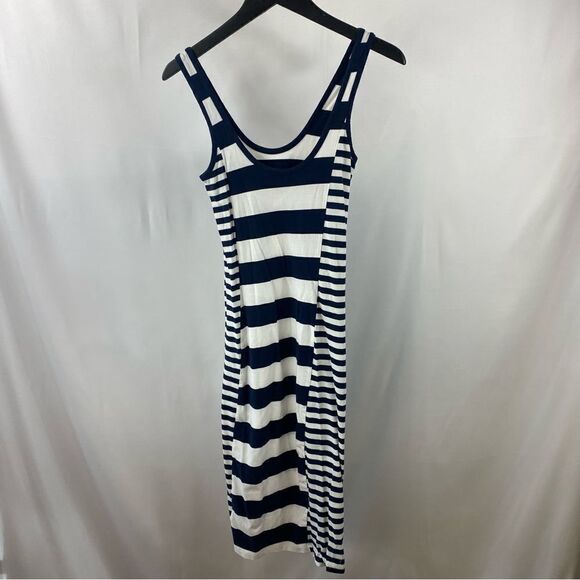FRENCH CONNECTION Women NAVY BLUE & WHITE FUN STRIPED LONG MAXI DRESs Size 4 EUC - Picture 1 of 10